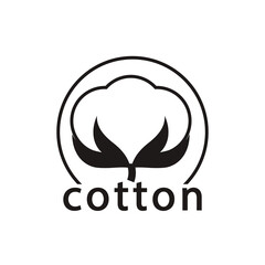Obraz premium Organic cotton flower round logo. Vector label and icon on blank background. Isolated black and white drawing and clipart.