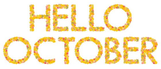 Hello october text from fall leaves