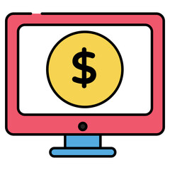 Dollar coin inside monitor, icon of online banking