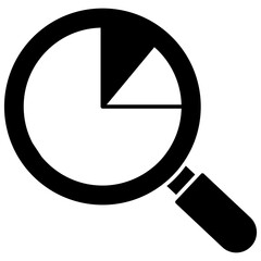 Pie chart under magnifying glass, icon of search data 