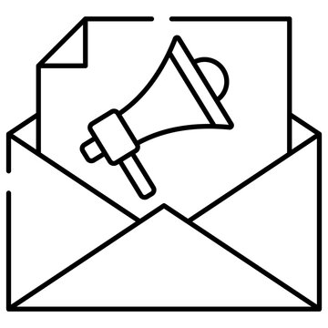 megaphone on letter inside envelope, flat of email campaign