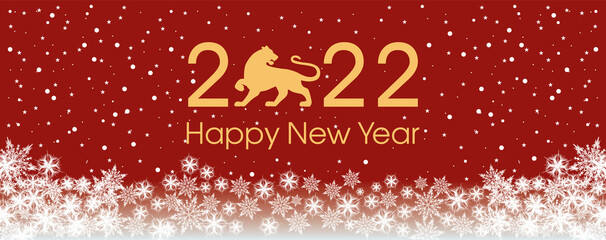 2022 Happy New Year card template. Design patern snowflakes, tiger. Red and golden colors