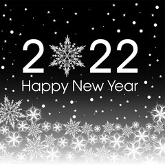 2022 Happy New Year card template. Design patern snowflakes white, tiger. Black and white colors.