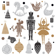 Christmas set the Nutcracker. Magic vector illustration. Set.