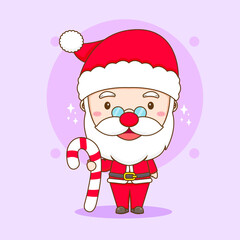 Cute Santa Claus with christmas candy chibi cartoon character illustration