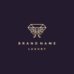 Luxury gold line logo design with simple and modern shape of DIAMOND TREE