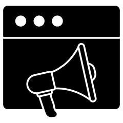 Megaphone on webpage, icon of online promotion