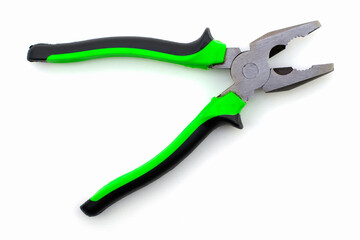 Obraz premium metal pliers with dielectric handles on a white background