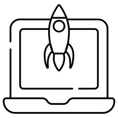 Laptop with rocket showing concept of laptop startup