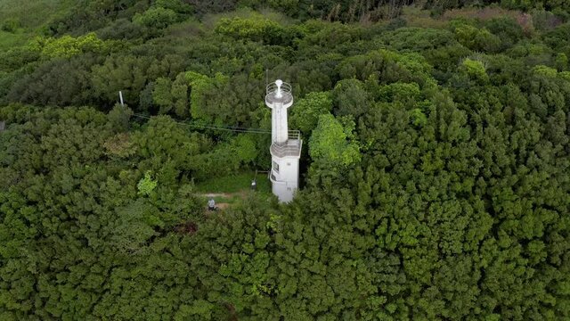 Aerial view of Kada Lighthouse on coastline of Wakayama, Japan