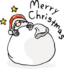 サンタクロースとプレゼントのイメージイラスト（手描き）