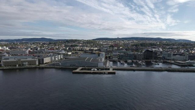 City Of Trondheim At Sunset, Norway In Summer - Aerial Drone Shot