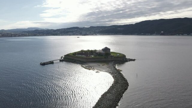 Aerial View Of Munkholmen, Trondheim In Norway - drone pullback