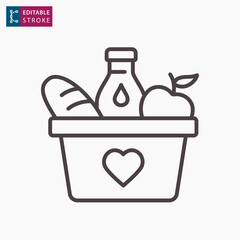 Food donation line icon on white background. Editable stroke.