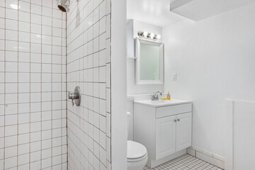 Smalll white bathroom with tile