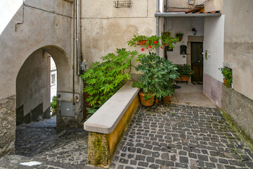Fototapeta premium A narrow street in Carpinone, a medieval town of Molise region, Italy.