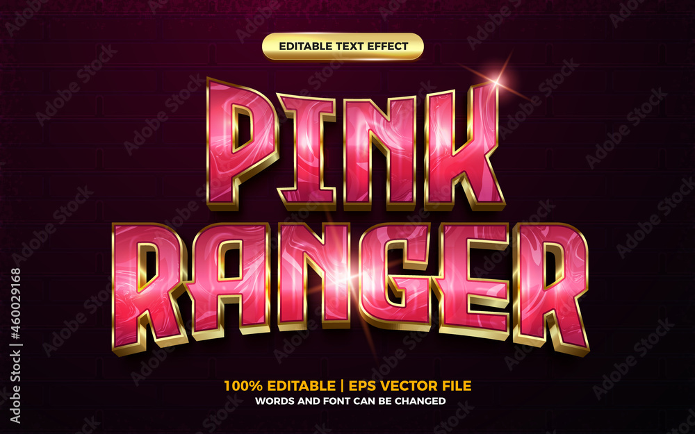 Wall mural pink ranger gold 3d cartoon hero editable text effect