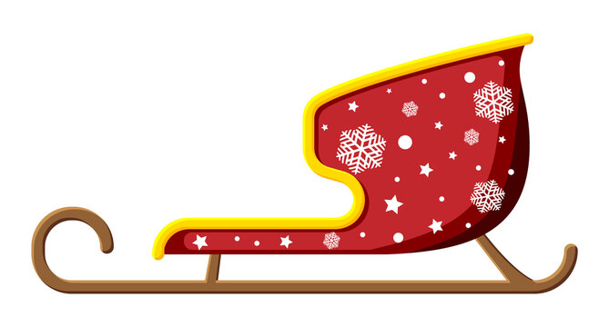 Empty Santa Sleigh With Snowflakes.