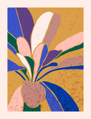 Art Abstract Monstera Leaves Collage in a Minimal Trendy Style. Tropic Plants Silhouette in a Contemporary Simple Style