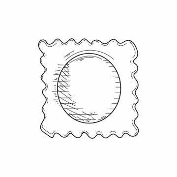 recommend clip art: Drawing, engraving, ink, line art, vector illustration ravioli pasta italian food sketch in silhouette on a white background.
