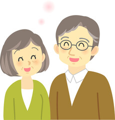 イラスト素材:老夫婦が向かい合って寄り添い微笑み合うほのぼのとした場面
