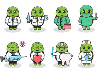 Vector illustration of Cute Character Cartoon of Turtle Doctor. Good for label, sticker, clipart. white isolated background