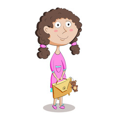 Bright little girl with a backpack.Vector design, children's and school themes.