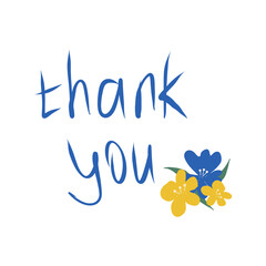 Obraz premium thank you lettering and flowers hand drawn doodle. vector, minimalism, card template.