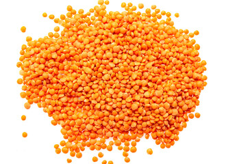 red lentils on white background
