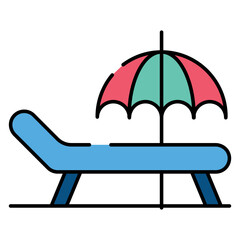 Relaxing chair with umbrella denoting concept of deck chair