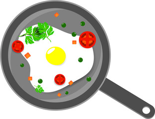 Frying pan with breakfast fried eggs illustration isolated vector
