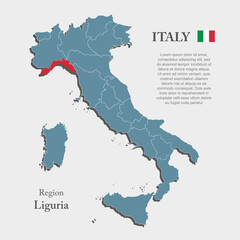 Vector map country Italy and region Liguria
