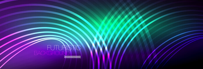 Dark abstract background with glowing neon circles. Trendy layout template for business or technology presentation, internet poster or web brochure cover, wallpaper