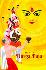 illustration of Happy Durga Puja festival, Subh Navratri, Happy Dussehra background with maa durga face