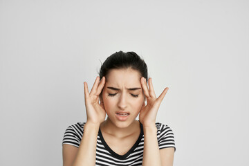 Fototapeta na wymiar woman headache painful syndrome discomfort health problems