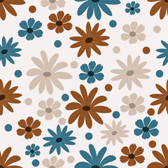 Obraz premium Floral seamless pattern in blue and brown background