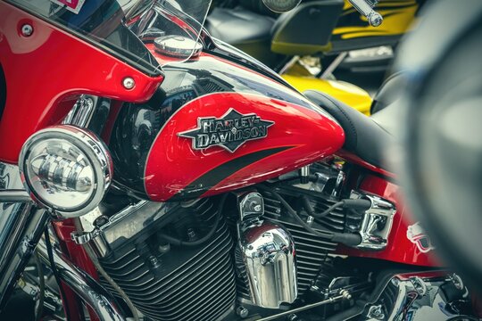 Nice Harley Davidson bike close up at Crazy Hohols MFC closing season in Ukraine Kiev september 2021