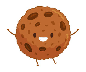 Bakery food cartoon character. Cute biscuit with funny smiling face vector illustration