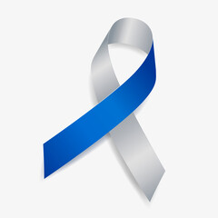 Blue and silver ribbon awareness Brachial Plexus Injuries, Fetal Alcohol Spectrum Disorders, Fetal Alcohol Syndrome, Juvenile Diabetes (Type 1). Isolated on white background. Vector  illustration.