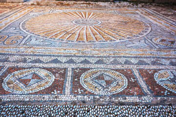 Mosaic on the floor in the Archaeological Museum in the old town of Rhodes, Greece