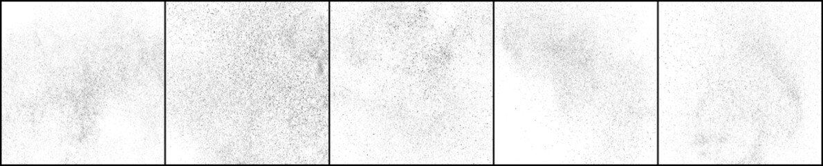 Obraz premium Set of distressed black texture. Dark grainy texture on white background. Dust overlay textured. Grain noise particles. Rusted white effect. Halftone vector illustration, Eps 10.