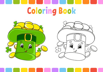 Coloring book for kids. St. Patrick's day. Cartoon character. Vector illustration. Fantasy page for children. Black contour silhouette. Isolated on white background.