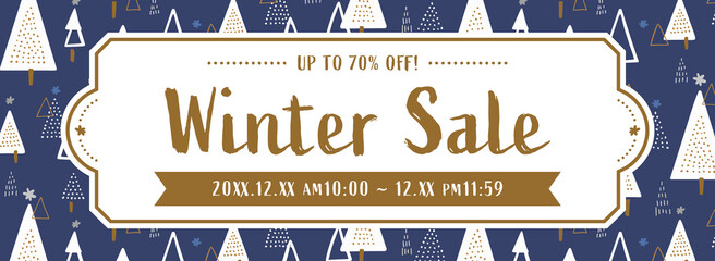 冬・クリスマスセール向け　バナーテンプレート（紺／文字入り）