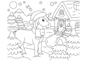 Fototapeta na wymiar Magic fairy unicorn. Cute horse. Coloring book page for kids. Cartoon style character. Vector illustration isolated on white background.