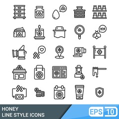 Bee and honey line style icon set. vector illustration isolated on white background. EPS 10