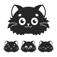 Cute cat. Black silhouette. Design element. Vector illustration isolated on white background. Template for books, stickers, posters, cards, clothes.