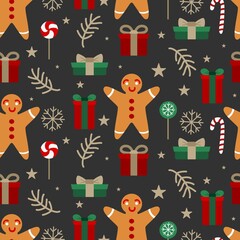 Christmas and New Year seamless pattern with winter elements . Vector illustration.