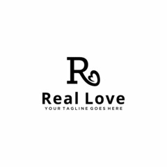 Creative Illustration modern R with heart sign logo design template