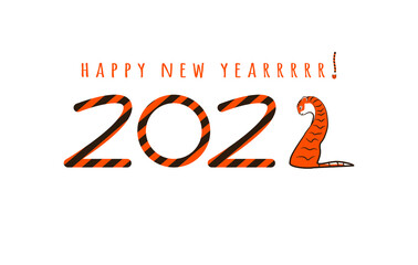 Happy new year 2022. striped numbers and tiger