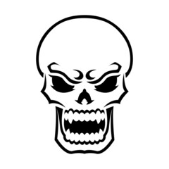 Angry skull. Outline silhouette. Design element. Vector illustration isolated on white background. Template for books, stickers, posters, cards, clothes.